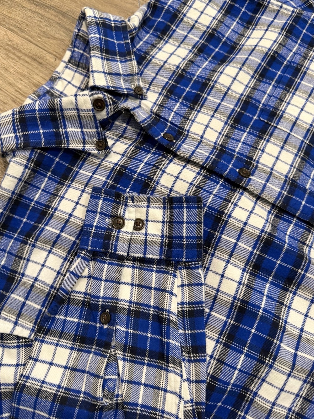 Lands End Blue/ White Plaid Men's Button-Down Thick Flannel Shirt Soft Sz L Tall
